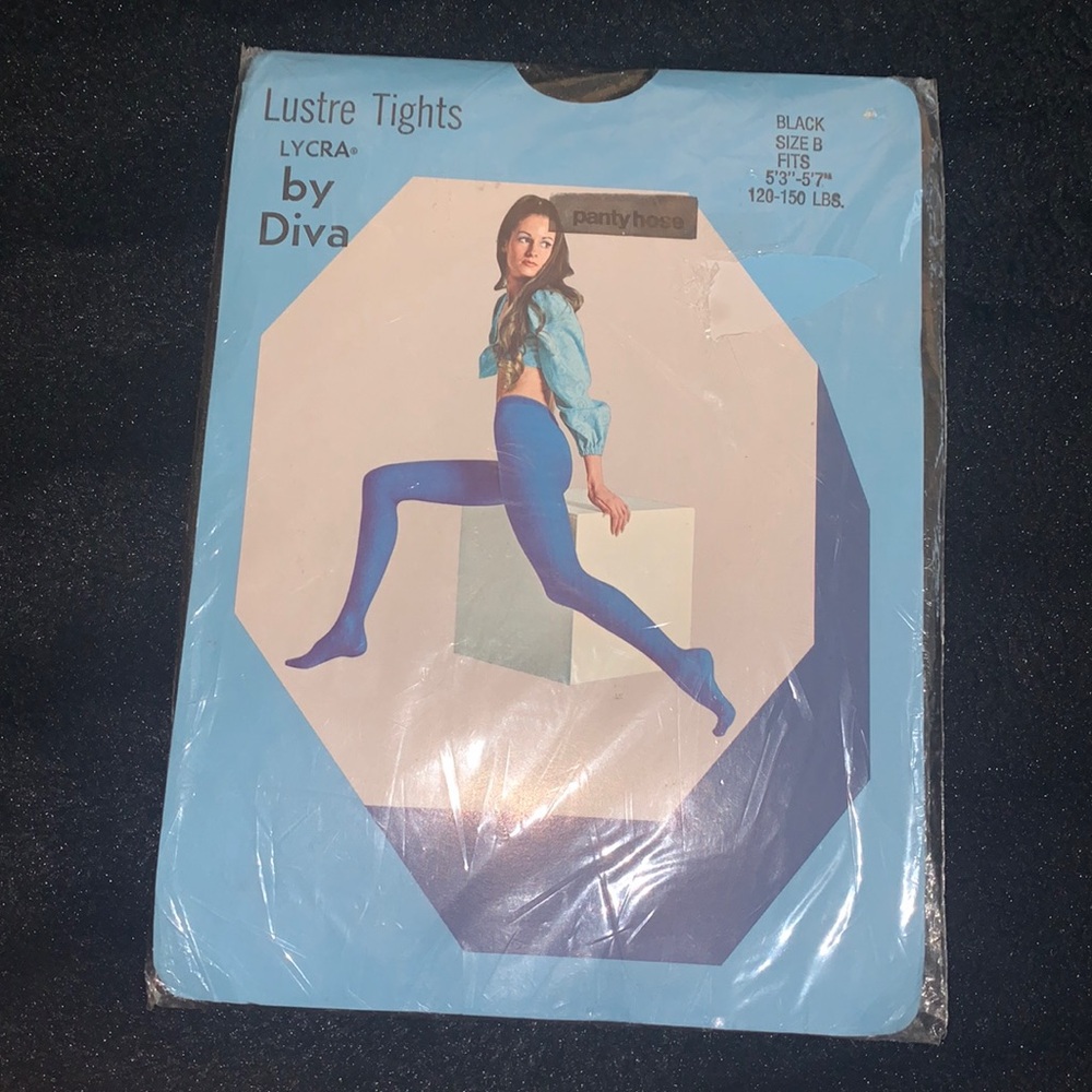 VINTAGE * LUSTRE TIGHTS BY LYCRA BY DIVA BLACK SIZE B PANTY HOSE, NEW